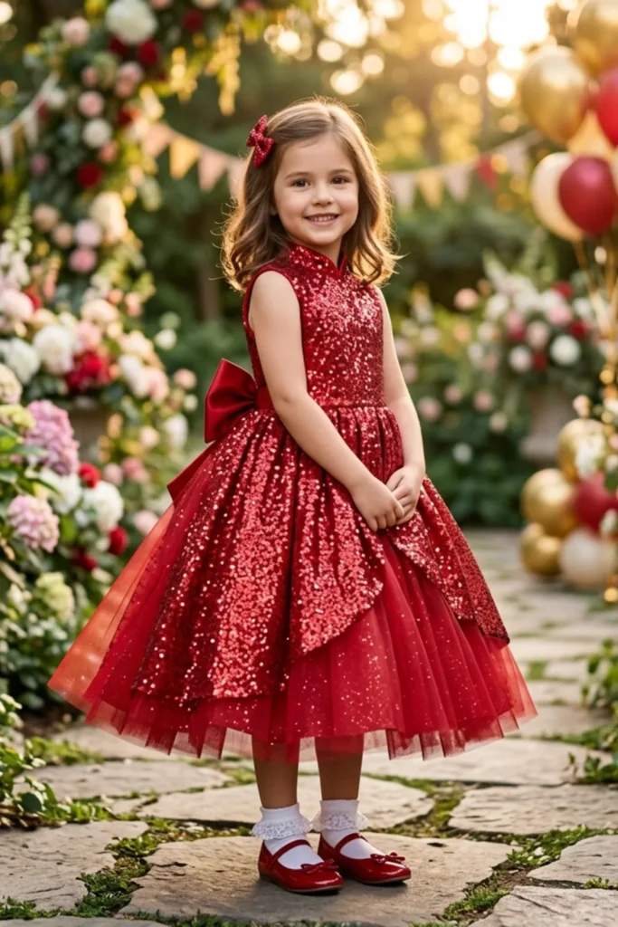 Girls Red Sequin Dress