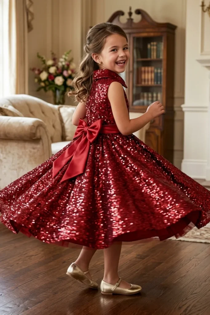 Girls Red Sequin Dress