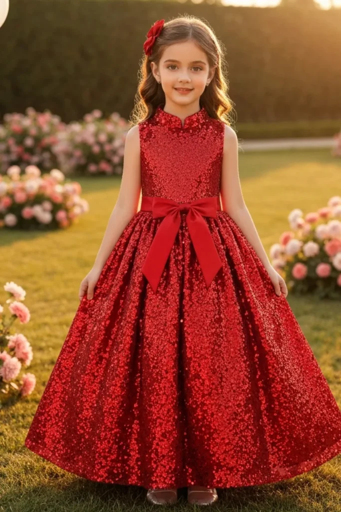 Girls Red Sequin Dress